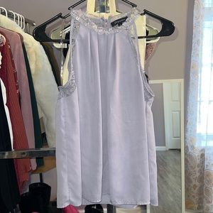 Medium, lavender, high neck lace top